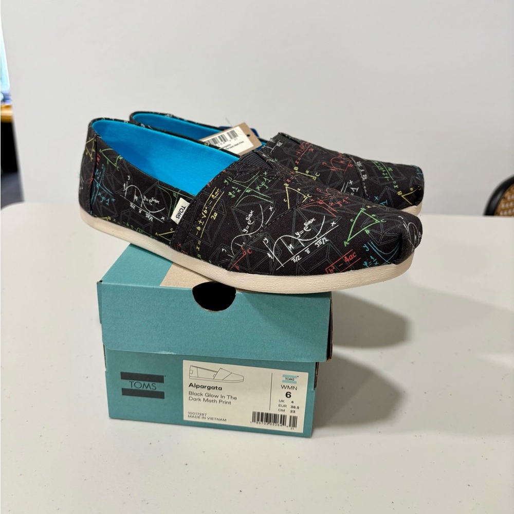 TOMS Kids Black Alpargata with Colorful Patterns
